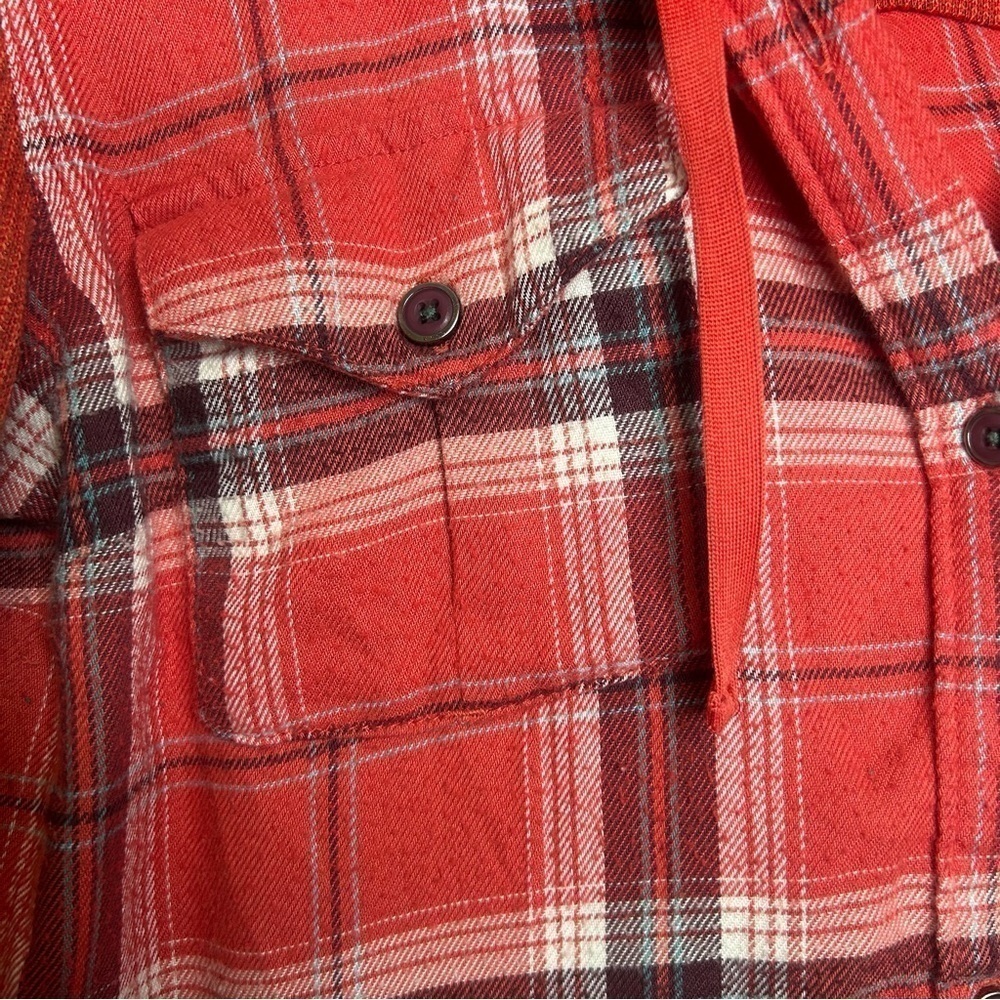 Marmot Red Plaid Button-Down Shacket with Hood - Size M - Picture 8 of 9